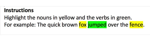 Example of using colour to highlight words