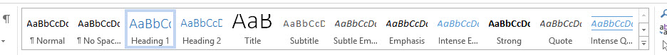 Image of Styles section within Microsoft Word, showing how Word lists heading style by number.